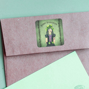 Sticker Carré Goth Girl Green Casquette Jolies Yeux Branches Bar