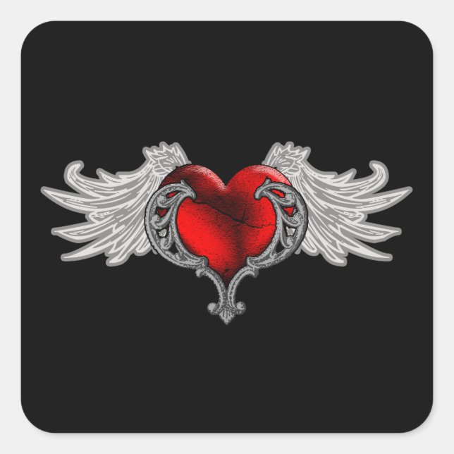 Sticker Carré Goth Heart avec Ange Wings (Devant)