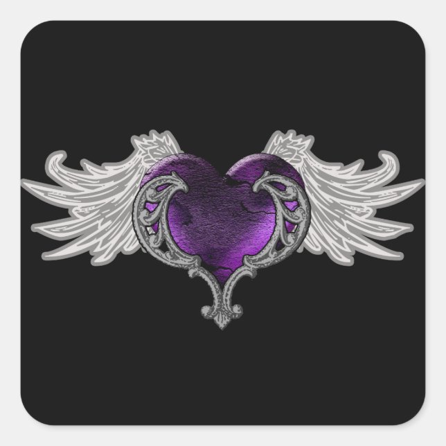 Sticker Carré Goth Purple Heart avec l'ange s'envole (Devant)