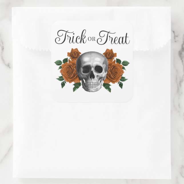 Sticker Carré Gothic Floral Skull Trick Or Treat Halloween (Sac)