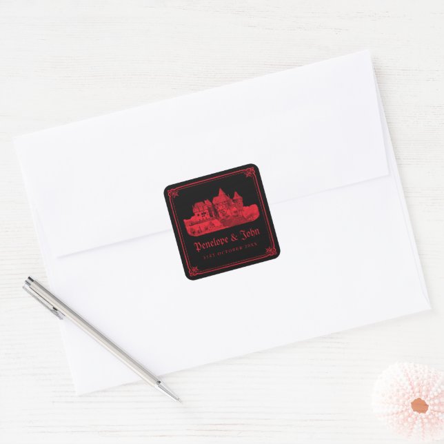 Sticker Carré Gothic Vampire Castle Black Red Wedding (Enveloppe)