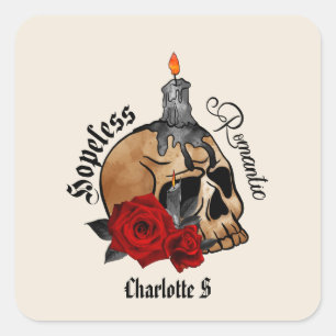 Sticker Carré Gothique Crâne sans espoir romantique