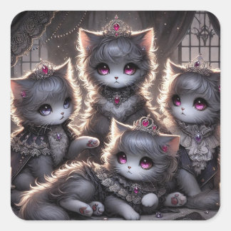 Sticker Carré Gothique Lolita Black Princess Cats