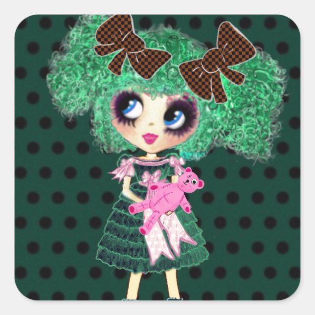 Sticker Carré Gothique Lolita fille émeraude cadeaux (Devant)