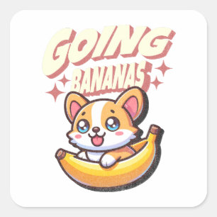 Sticker Carré Goûter Bananes drôle mignon Corgi