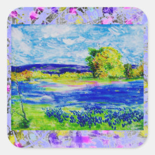 Sticker Carré goutte d'eau fleur sauvage du bleuet