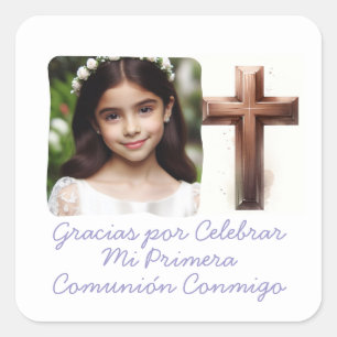 Sticker Carré Gracias por Celebrar Mi Primera Comunión con Foto