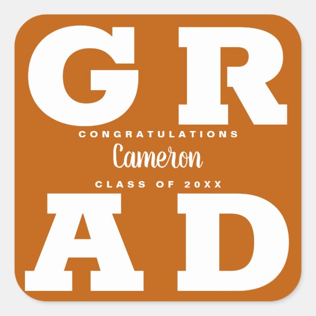 Sticker Carré Grad White moderne sur Burnt Orange Graduation (Devant)