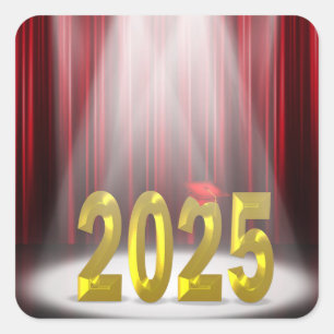 Sticker Carré Graduation 2025 en vedette avec rideaux rouges