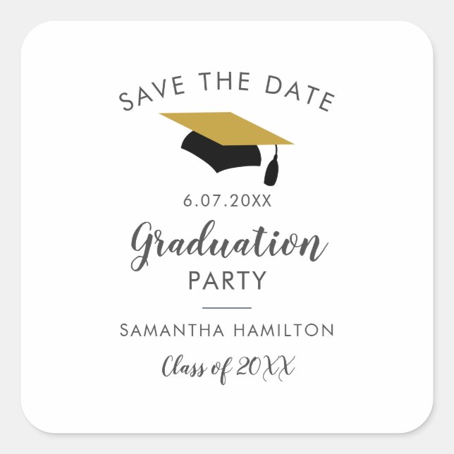 Sticker Carré Graduation 2025 Enregistrer la date Graduate Party (Devant)