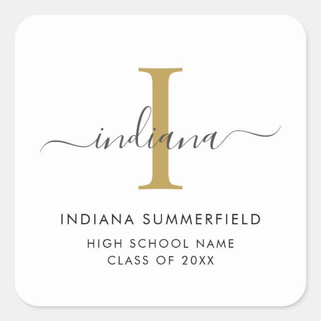 Sticker Carré Graduation 2025 Monogramme Script Grad (Devant)