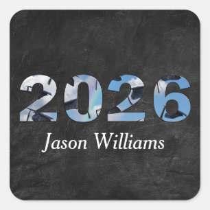 Sticker Carré Graduation 2025 Noir Casquettes de Graduation