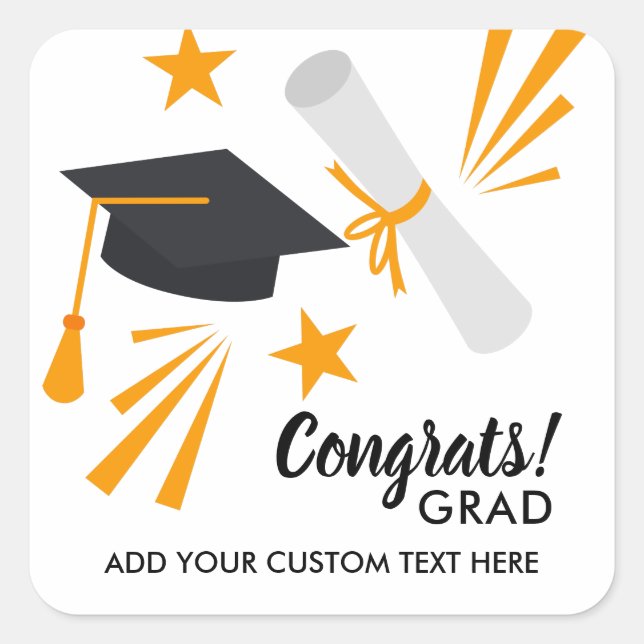 Sticker Carré Graduation Congrats Diplôme de Casquette de deuxiè (Devant)