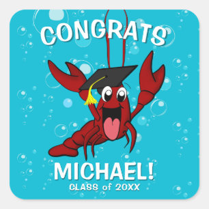 Sticker Carré Graduation Crawfish Bouillir Fruits de mer Cute Bl