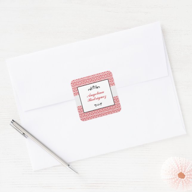 Sticker Carré Graduation du modèle Damask rouge (Enveloppe)