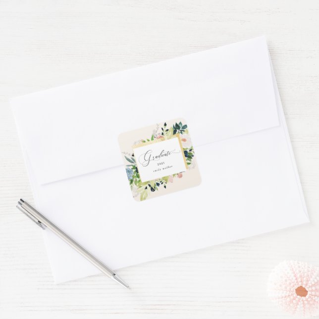 Sticker Carré Graduation Florale Bleue De Minuit (Enveloppe)