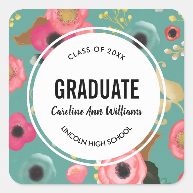 Sticker Carré Graduation Florale moderne (Devant)