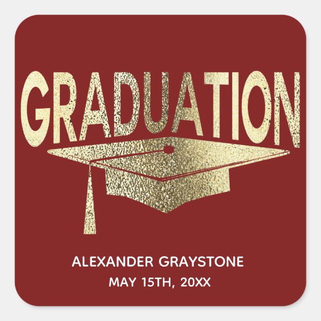 Sticker Carré Graduation Moderne Elégant Faux Gold Red (Devant)