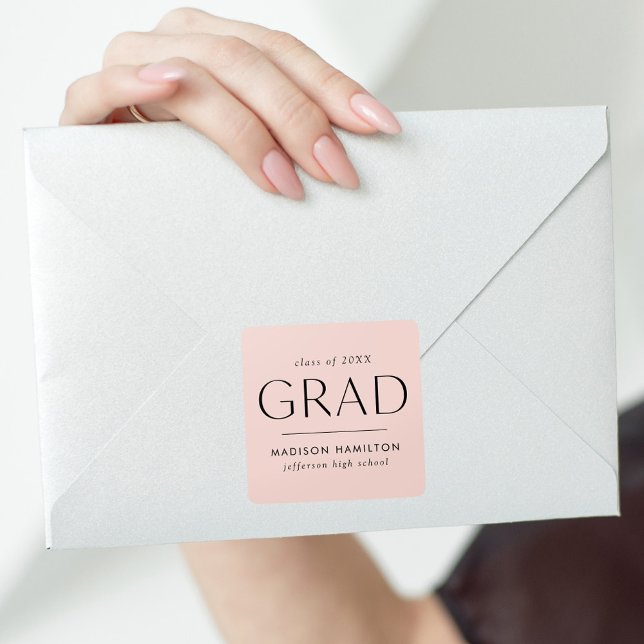 Sticker Carré Graduation moderne en rose pâle (Créateur téléchargé)