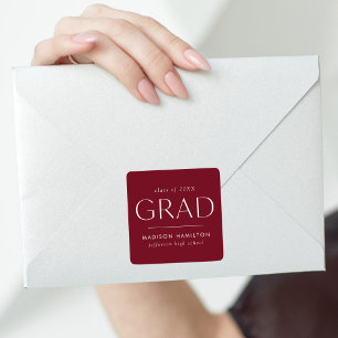 Sticker Carré Graduation moderne en rouge cerise