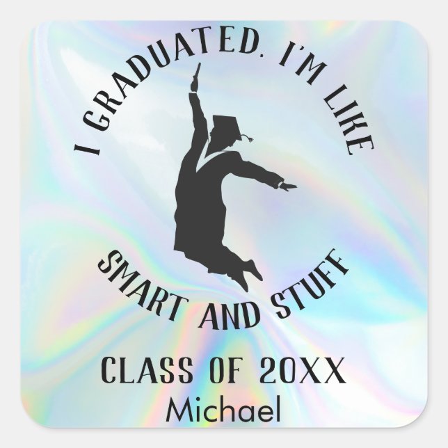 Sticker Carré Graduation personnalisée 2025 Iridescente (Devant)