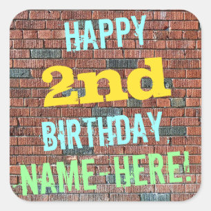 Sticker Carré Graffiti murale en briques inspiré 2e anniversaire