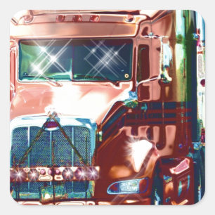 Sticker Carré Grand Camion rouge lourd pour camionneurs et amate