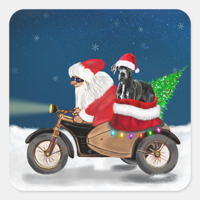 Sticker Carré Grand chien Dane Noël Père Noël (Devant)