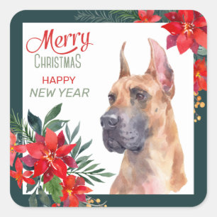 Sticker Carré Grand chien Danse Poinsettie frontière Noël