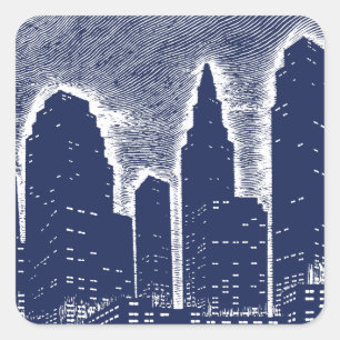 Sticker Carré Grand City Night Lights cityscape skyline