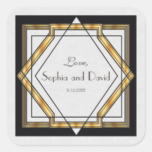 Sticker Carré Grand Mariage Gatsby Gold White Art Déco