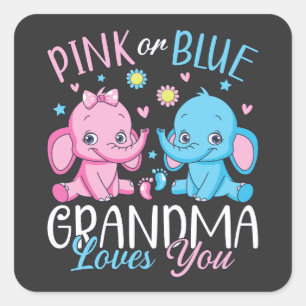 Sticker Carré Grand-Mère Rose Ou Bleue Vous Aime Bébé Éléphant