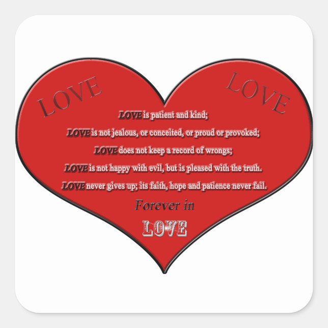 Sticker Carré Grand Poème d'amour du coeur rouge (Devant)