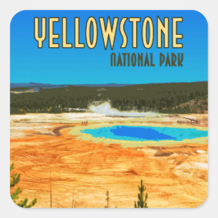 Sticker Carré Grand Prismatic Yellowstone National Park Vintage