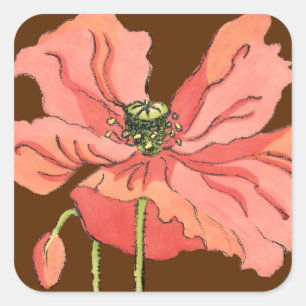 Sticker Carré Grande Fleur rose avec Arrière - plan rouge profon