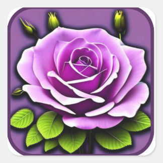 Sticker Carré Grande Rose Violette Belle et Détaillée en Art