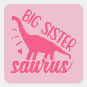 Sticker Carré Grande soeur Saurus en rose