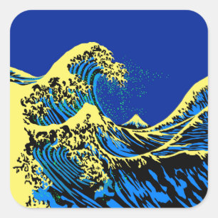 Sticker Carré Grande vague Hokusai dans l'accent de style pop ar