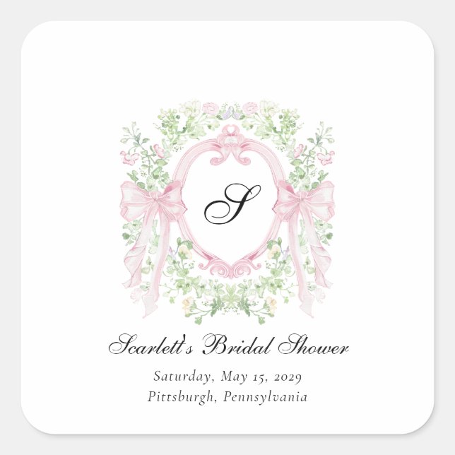 Sticker Carré Grandmellenial Botanical Crest Baby Shower  (Devant)