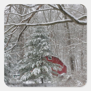 Sticker Carré Grange rouge neigeuse