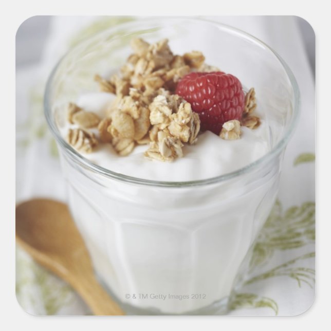 Sticker Carré Granola, avoine, Toasé, Fruit, Berry, Framboise, (Devant)