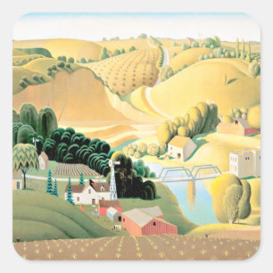 Sticker Carré Grant Wood - Stone City, Iowa, peinture d'art