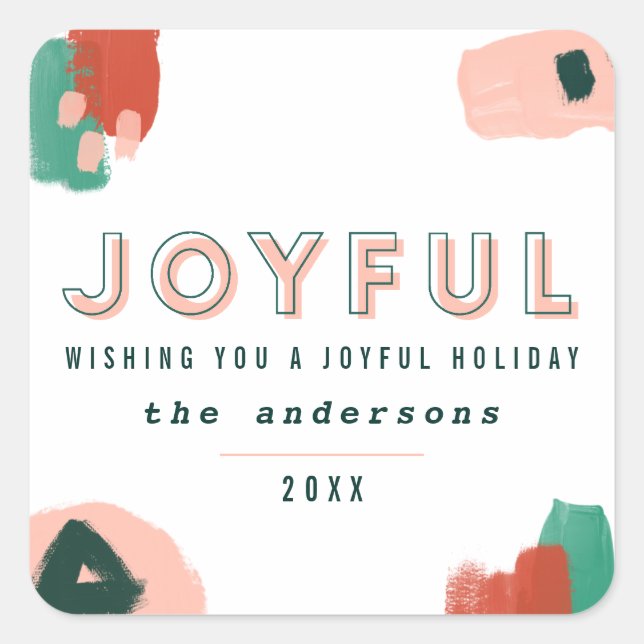 Sticker Carré Graphique abstrait moderne rouge, rose + vert joye (Devant)