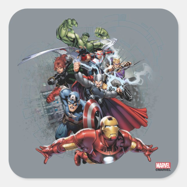 Sticker Carré Graphique d'attaque d'Avengers (Devant)