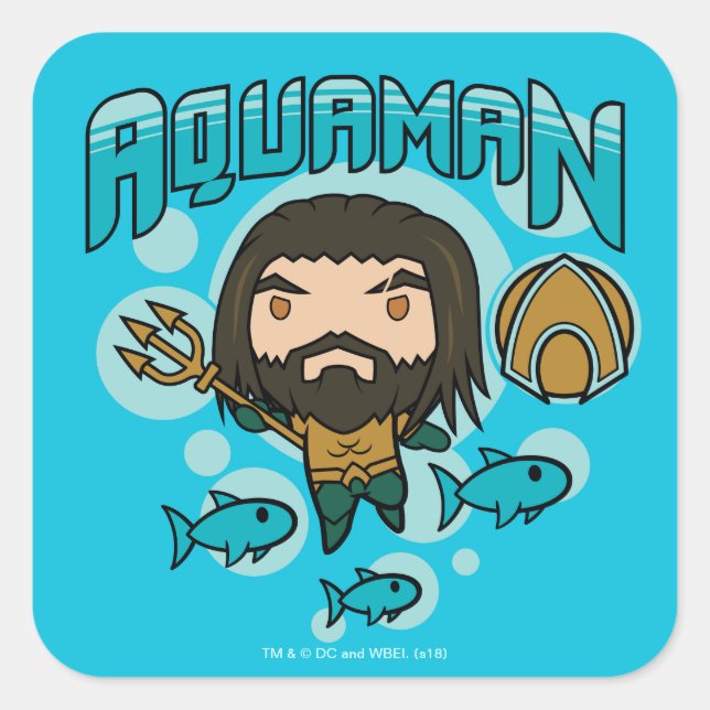 Sticker Carré Graphique sous-marin d'Aquaman | Chibi Aquaman (Devant)