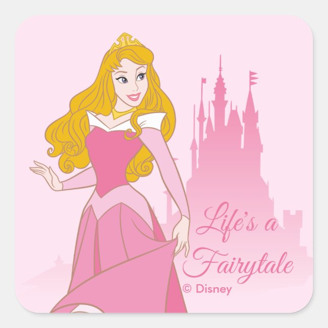 Sticker Carré Graphisme de la princesse Aurora et du château (Devant)