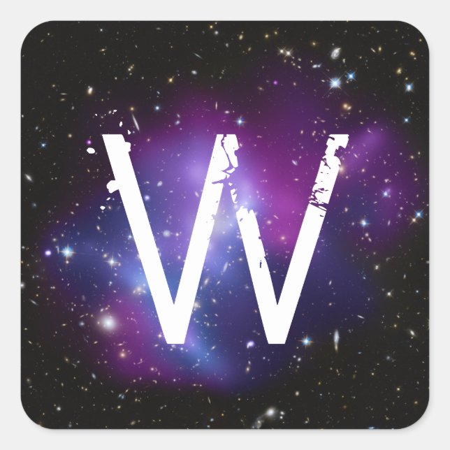 Sticker Carré Grappe de galaxie violette monogramme (Devant)