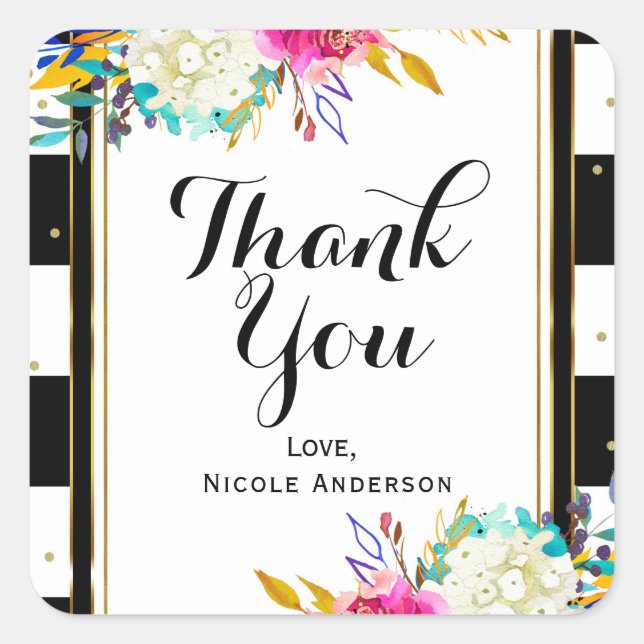 Sticker Carré Gras Bright Coloré Floral Blancs Noir & Blanc (Devant)