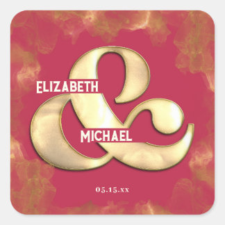 Sticker Carré Gras Élégant Or rose Magenta Mariage personnalisé