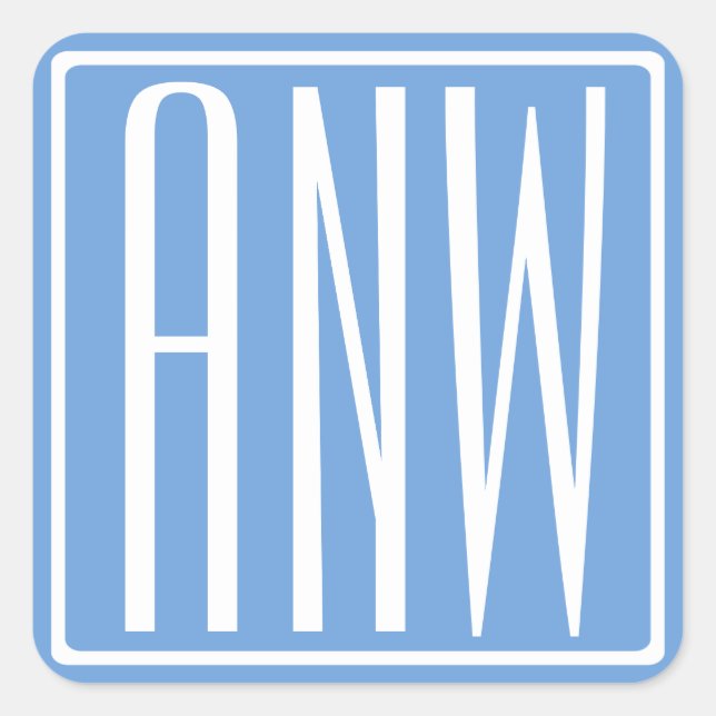 Sticker Carré Gras moderne 3 initiales Monogramme | Blanc et ble (Devant)